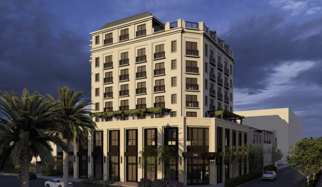 The Coral Gables City Commission approved an eight-story mixed-use project at 299 Minorca Avenue—directly across from the city’s Public Safety Building.