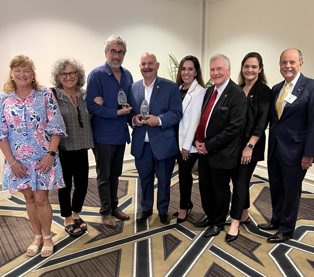 Prominent Rotary Club of Coral Gables members pose with its 2025 Citizens of the Year recipients (l-r): Linda Carver, B&B Management; Rachelle and Mitch Kaplan, Books & Books; Jose Perdomo, Sr. VP Nicklaus Children’s Hospital, Arianna Urquia, Sr. VP Nicklaus & president Miami Market; Frank Sexton, past president, Rotary; Marlene Fernandez, executive director Orthopedic Sports Medicine & Spine Institute, Nicklaus; and Felix Pardo, past president, Rotary.
