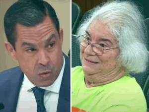 Split-screen image showing Mayor Vince Lago speaking sternly and Maria Cruz smiling during a tense exchange at the Sept. 25 Coral Gables Commission meeting on decorum rules.