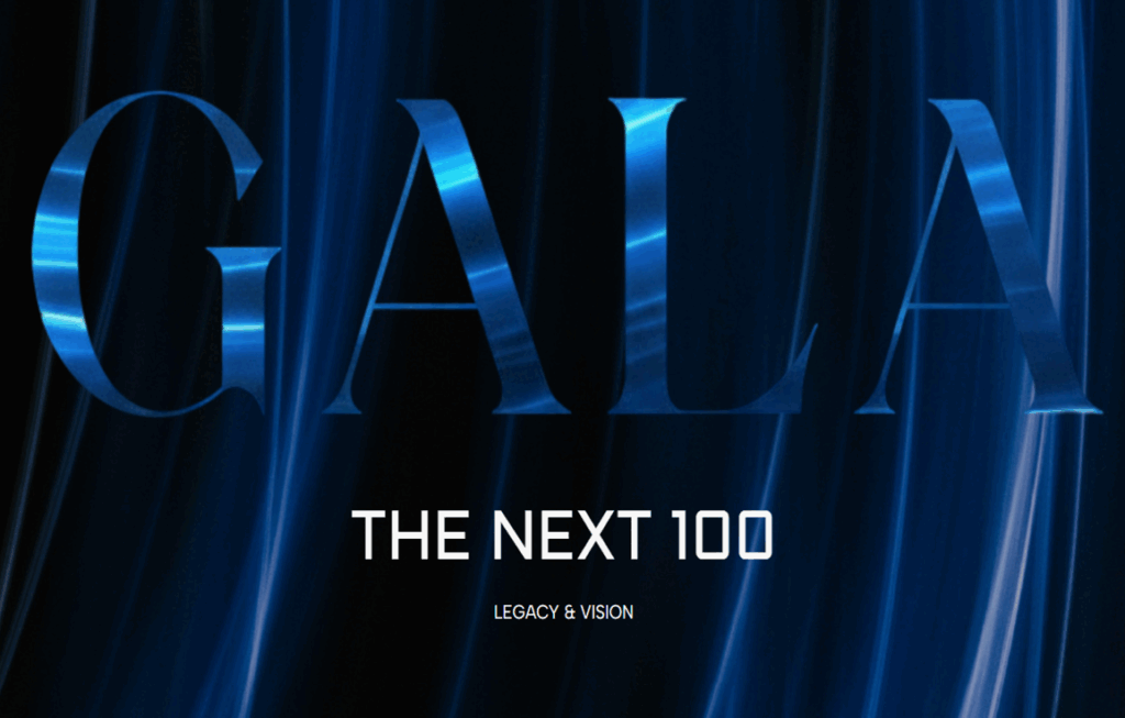 Graphic reading “GALA: The Next 100 — Legacy & Vision,” the theme of the Coral Gables Museum’s 2026 Annual Gala.