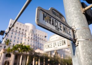Miracle Mile and Ponce de Leon Boulevard in downtown Coral Gables, where city leaders are weighing a new special taxing district.