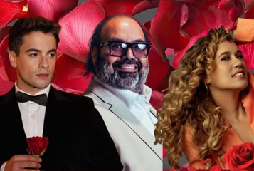 Portrait montage of singers Eddie Loz and Niuver with pianist José Negroni, who will present a tribute concert honoring Charles Aznavour and Armando Manzanero in Coral Gables.