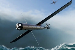 An image representing the Black Swift S0 drone flying above the ocean’s surface after being launched from a NOAA Hurricane Hunter P-3 aircraft. Credit: Black Swift Technologies
