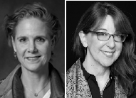 Black-and-white headshots of directors Sabine Krayenbühl, left, and Zeva Oelbaum side by side.