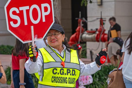 A school crossing guard in Coral Gables