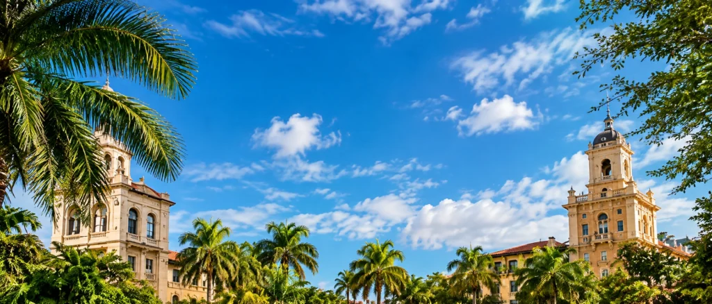 Best of Coral Gables with historic Spanish-style architecture and palm trees