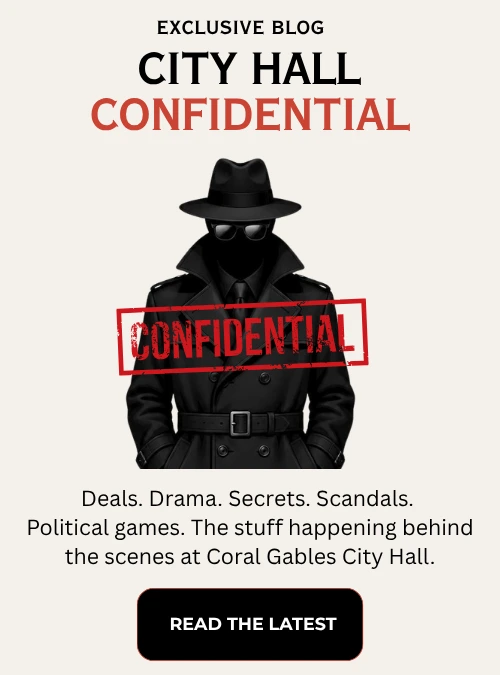 City Hall Confidential banner featuring Coral Gables City Hall
