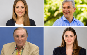 Composite image of Coral Gables Commission candidates Melissa Castro and Nestor Menendez on the top row, with Gonzalo Sanabria and Dominique “Nikki” Whiting on the bottom row.
