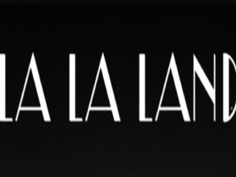 White La La Land title lettering on a black background.