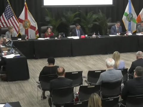 Coral Gables City Commission seated at the dais during the Sept. 29 final FY2027 budget hearing, with residents seated in the audience.