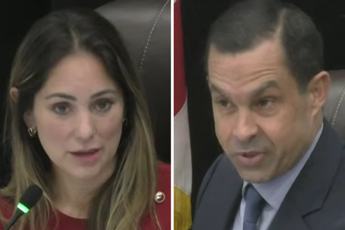 Commissioner Melissa Castro, left, and Mayor Vince Lago speaking during the Sept. 29 Coral Gables City Commission meeting.