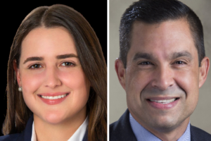 Side-by-side headshots of Coral Gables Group V candidate Dominique “Nikki” Whiting and Mayor Vince Lago.